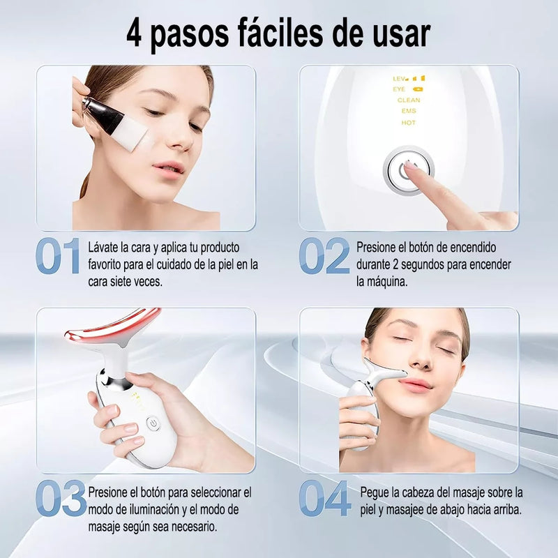 Glow Skin: Masajeador Facial Rejuvenecedor con Terapia LED - Tratamiento para Arrugas y Papada